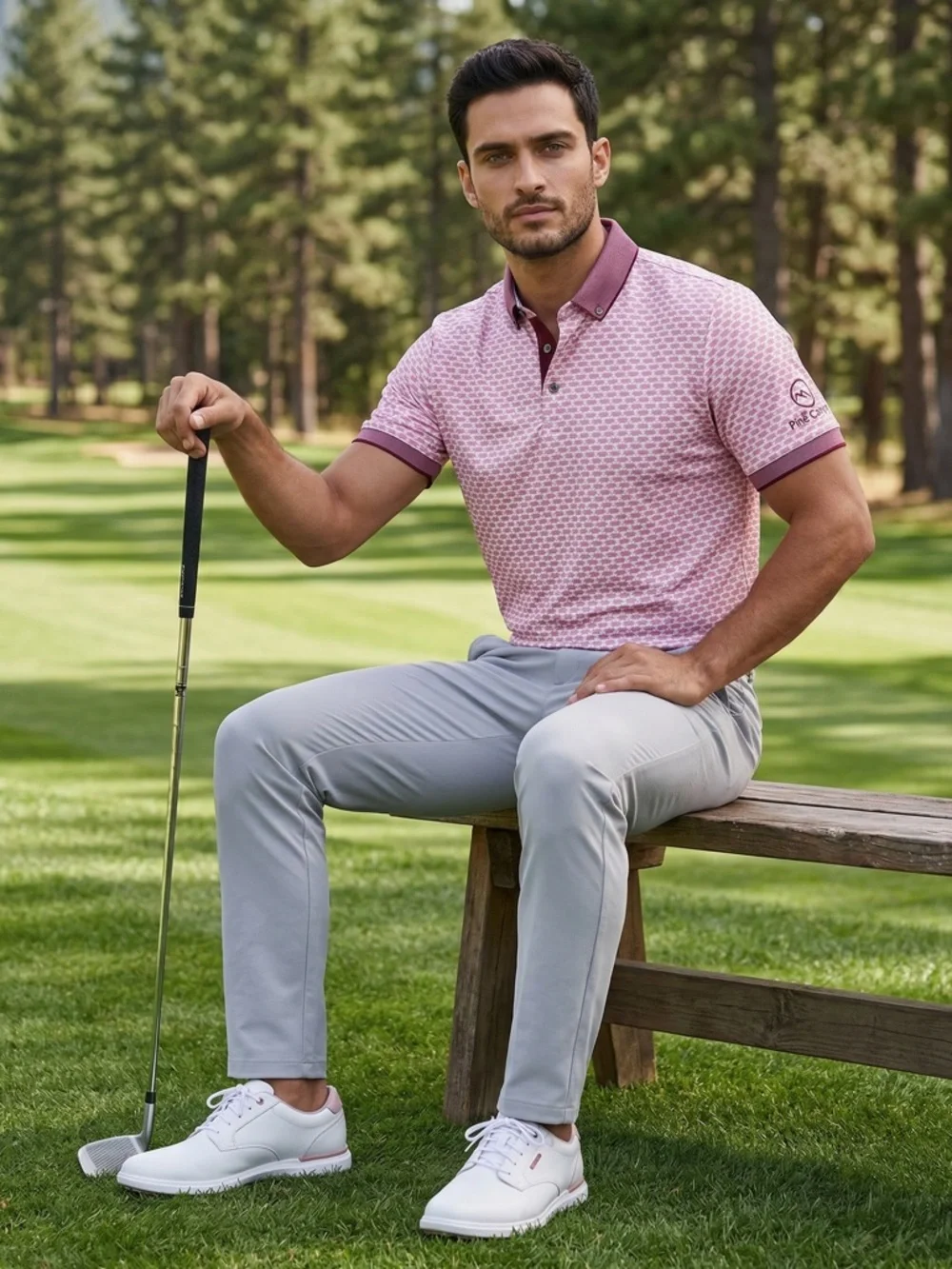 Greyson Thunderbird Polo Men M Pink Golf Performance Shirt Pine Canyon - Picture 4 of 13